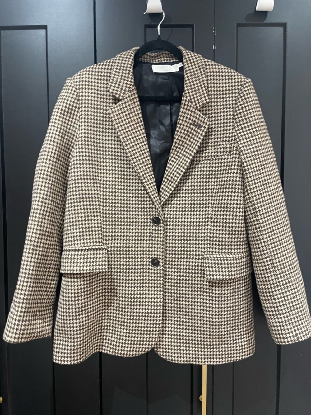 Astr Houndstooth Single-Breasted Blazer Jacket - Black & Cream (Size M) - Picture 5 of 6